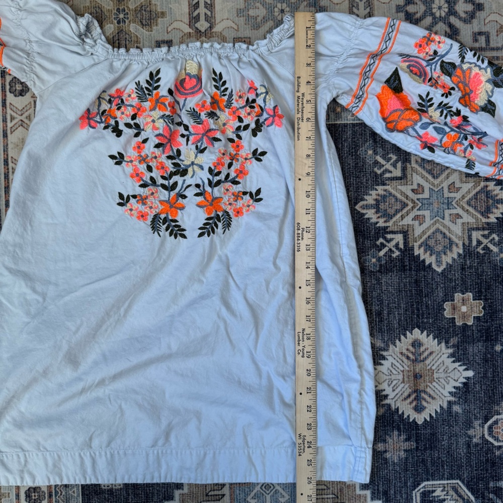 Free People Fleur Du Jour Off-The-Shoulder Mini Embroidered Dress Light Blue XS - Picture 11 of 13